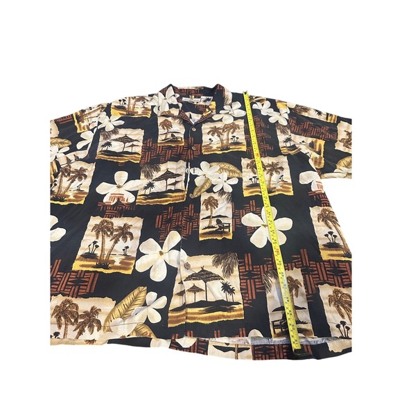 Tommy Bahama Other - Tommy Bahama Mens XXL Black Silk Tropical Palm Tree Hibiscus Camp Shirt XXL